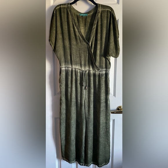 River + Sky Wide Leg Hand Dyed Drawstring Waist Romper Jumpsuit. Sage Green.Sz M - Picture 2 of 13